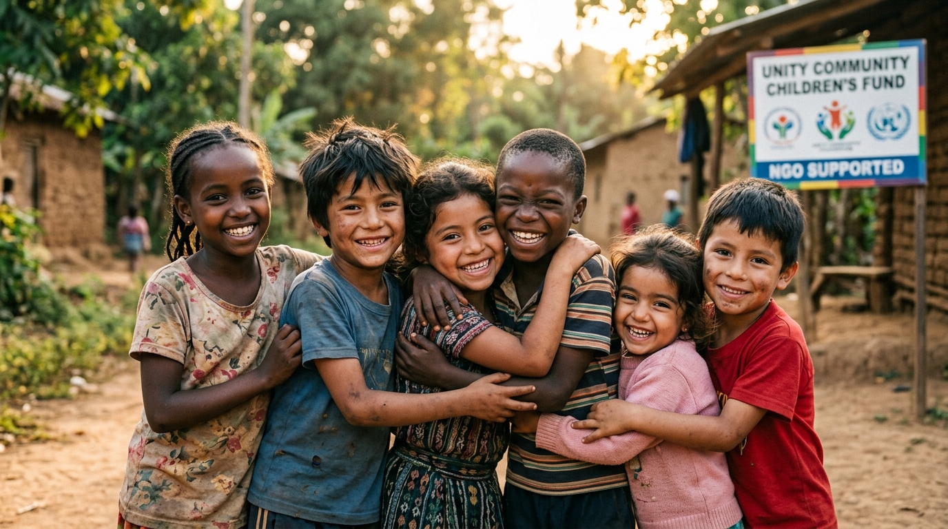 Children Hugging Smiling